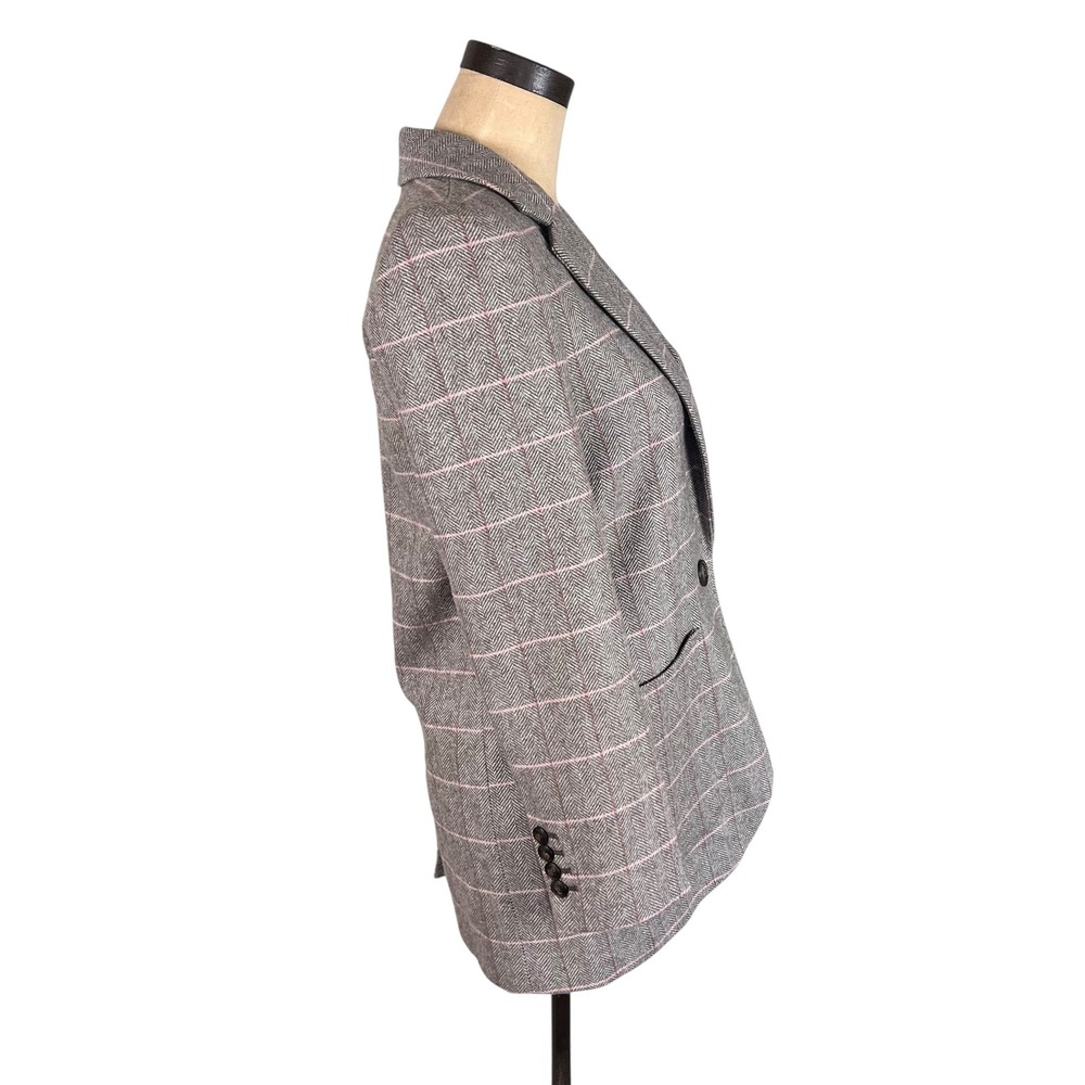 Madewell Wool Blend Herringbone Windowpane Check Blazer Pink Grey XXS - Picture 2 of 9
